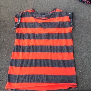 Justice Orange & Grey T w/ Sequined Cap Sleeves